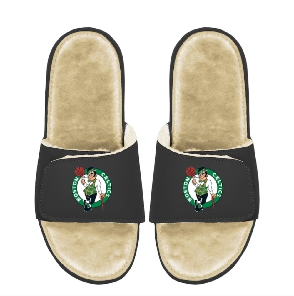 NWT‎ Islide Mantra Boston Celtics black tan fur slide sandles men's 9 women's 10